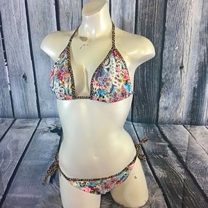 Halter Boutique Cheetah flower bikini 👙
